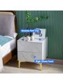 Marble Print Nightstands, Small Side Tables with Two Drawers, Narrow Side Stands for Bedroom, Living Room, Couch, Study, Modern End Stands with Sturdy Metal Legs, White