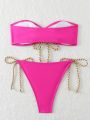 SHEIN Swim BAE Color Block Halter Straps Two-Piece Bikini Set For Women