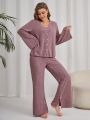 Button Front Top & Pants PJ Set