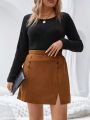 SHEIN LUNE Plus Button Detail Split Hem Skirt