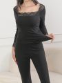 Contrast Lace Thermal Underwear Set