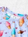 SHEIN Young Girl Knitted Cute Cartoon Ice Cream Printed Two Piece Pajama Set