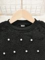 SHEIN Kids Academe Young Girl Pearls Beaded Fleece Sweatshirt