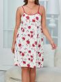 Romantic And Elegant Floral Pattern Plus Size Suspender Nightgown