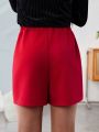 SHEIN Tween Girl Knitted Solid Skort, Sweet And Cool, For Daily Wear