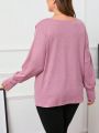 SHEIN Privé Plus Size Solid Loose Cowl Neck Long Sleeve Casual T-shirt