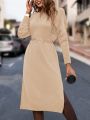 SHEIN LUNE Drop Shoulder Split Hem Sweater Dress Without Belt