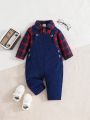 Baby Boys' Plaid Patterned Overalls Romper Jumpsuit Set For Fall/Winter