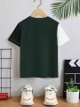 SHEIN Kids EVRYDAY Boys' Color Block Short Sleeve T-Shirt With Patchwork