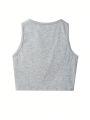 Really Cool Looking WOW Women'S Sleeveless Crop Top With Round Neckline And Slim Fit, Letter Print Design