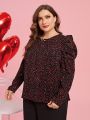 SHEIN Clasi Plus Size Women Valentine's Day Love Heart Pattern Leg Of Muttons Sleeve Shirt