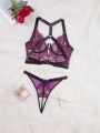 SHEIN Ladies' Color Block Lace Hollow Out Sexy Lingerie Set