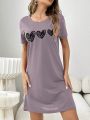 Ladies' Simple Sketch Heart Printed Nightgown