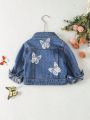 Baby Girls' Cute Butterfly Printed Outdoor Denim Jacket