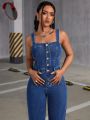 SHEIN ICON Washed Denim Jumpsuit