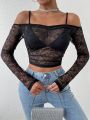 SHEIN BAE Off-shoulder Lace Perspective Women's Top