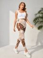 SHEIN Yoga Trendy Tie Dye Wideband Waist Sports Leggings