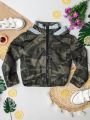 Young Girl Camo Print Hooded Jacket