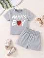 Baby Boys' Casual Valentine'S Day Heart Print Comfortable Short Sleeve T-Shirt And Shorts Set