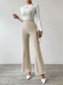 SHEIN Privé Women'S Solid Color Button Detail Flared Pants