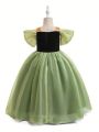 Little Girls' Flower Embroidery Off-shoulder Mesh Formal Dress