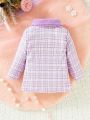 SHEIN Baby Girl Plaid Pattern Borg Collar Bow Front Coat