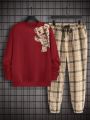 Manfinity Men's Cartoon Printed Long Sleeve Sweatshirt And Plaid Knit Pants Set