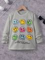 Tween Boy's Smiling Face Print Long Sleeve T-Shirt