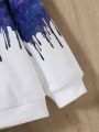 SHEIN Unisex Baby's Starry Space Astronaut Pattern Color Block Long Sleeved Sweatshirt