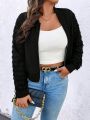 SHEIN LUNE Plus Size Women's Fringed Patchwork Zipper Up Jacket