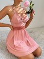 Backless Lace Stitching Sexy Suspender Women'S Nightgown