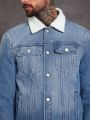 SHEIN Men Borg Collar Flap Pocket Denim Jacket