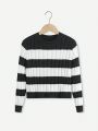 SHEIN Kids CHARMNG Tween Girl Two Tone Cable Knit Sweater