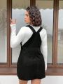 SHEIN Qutie Plus Size Black Heart Design Cute Suspenders Dress