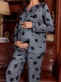 Maternity Pattern Printed Long Sleeve Casual Pajama Set