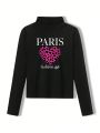 Vitoria Brayner Teen Girls' Long Sleeve T-Shirt With Letter & Heart Print