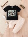 Baby Boy Camo Letter Graphic Tee & Flap Pocket Cargo Pants