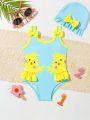 Infant Girls' Cartoon Printed One-Piece Swimsuit