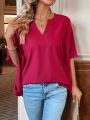 Women's Batwing Sleeve Notched V-neck Shirt