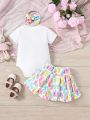 SHEIN 3pcs/Set Baby Girls' Casual Cute Rabbit Pattern Printed Outfits With Headband, Perfect For Easter