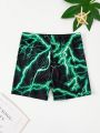 SHEIN Male Teenagers' Casual And Comfortable Lightning Pattern Boxer Swimming Briefs