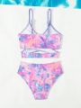 Girls' Tie Dye Patchwork Swimsuit 2pcs Set