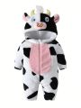 SHEIN Baby Girl Cow Pattern 3D Ear Design Jumpsuit