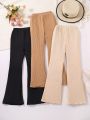 3pcs/set Solid Color Skinny Striped Long Pants For Teen Girls