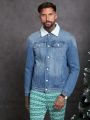 SHEIN Men Borg Collar Flap Pocket Denim Jacket