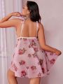 Plus Size Floral Print Backless Cami Sleep Dress