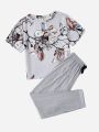 Floral Print Tee & Bow Front Pants PJ Set