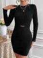 SHEIN Frenchy Women's Solid Color Slim Fit Short Knitted Sweater Dress