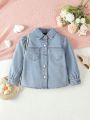 Little Girls' Casual And Comfortable Fitted Bubble Sleeve Denim Top