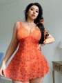 Plus Size Romantic Fresh Floral Patchwork Lace Strap Sexy Sleepwear Nightdress Lingerie